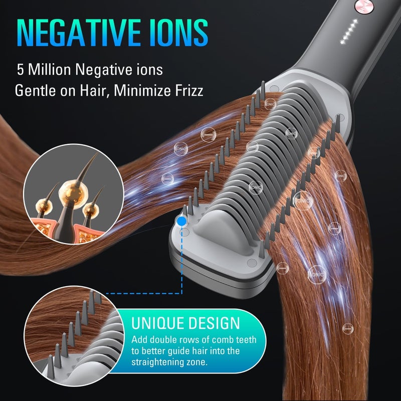 SDLOGAL Hair Straightener Brush – Hair Straightening Iron with Built-in Comb, 20s Fast Heating & 5 Temp Settings & Anti-Scald, Perfect for Professional Salon at Home (Black - Matte) - Image 2